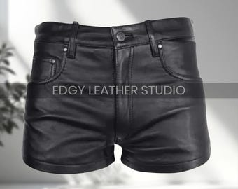 Men's Durable Black Leather Shorts 501 Style