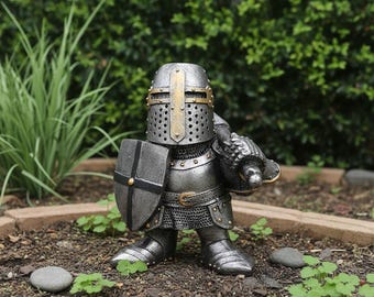 Knight Garden Gnome Statue: Medieval Armor Ornament, Outdoor Fantasy Yard Art, Quirky