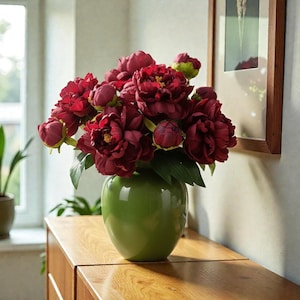 Vase en céramique verte brillante : pot de fleur tendance moderne, accent de décoration intérieure