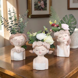 Girl Face Planter: Whimsical Decorative Flower Pot, Boho Home Décor, Pastel Tone Vase
