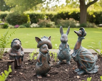 Peter Rabbit Garden Statue: Rustic Outdoor Animal Sculpture Décor