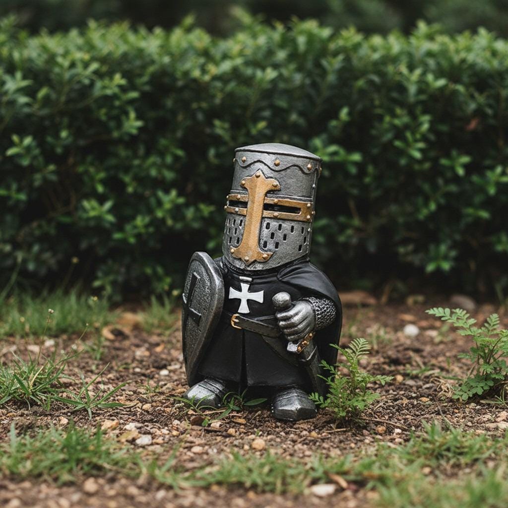 Knight Garden Gnome Statue: Medieval Armor Ornament, Outdoor