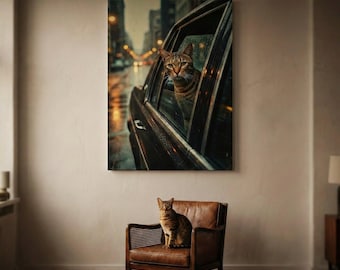 Noir Stakeout Cat Portrait Canvas - Custom Cat Wall Art