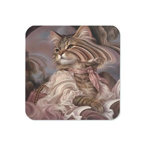 Untersetzer „Katze mit rosa Schal“, Getränkehalter im Rokoko-Stil (9,5 cm)
