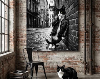Punk Cat Portrait Canvas - Custom Cool Cat Wall Art