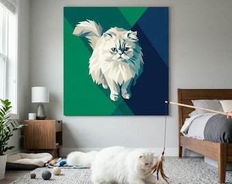 Modern Geometric Cat Portrait Canvas - Custom Cat Wall Art