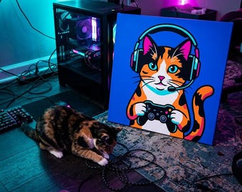 Gamer Pop Cat Portrait Canvas - Custom Cat Wall Art