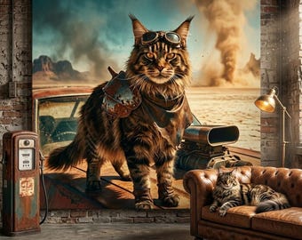 Wasteland Adventure Cat Portrait Canvas - Custom Cat Wall Art