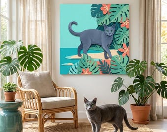 Tropical Cut Paper Cat Portrait Canvas - Custom Cat Wall Art