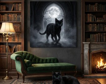 Moonlit Guardian Cat Portrait Canvas - Custom Cat Wall Art