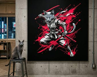 Graphic Ninja Cat Portrait Canvas - Custom Cat Wall Art