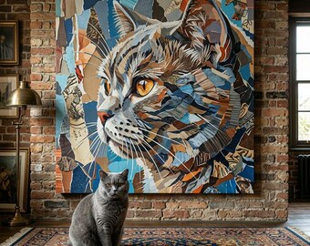 Modern Collage Cat Portrait Canvas - Custom Cat Wall Art