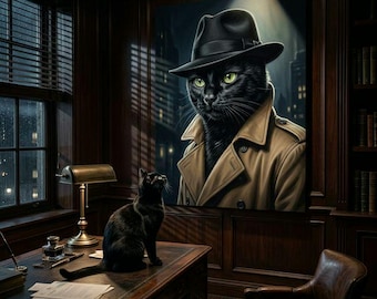 The Noir Detective Cat Portrait Canvas - Custom Cat Wall Art