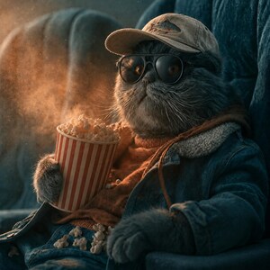 Scottish Fold Cat Movie Night Canvas Print or Poster, Man Cave Home Theater Decor