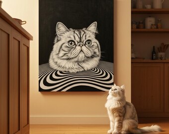 Optical Line Illusion Cat Portrait Canvas - Custom Cat Wall Art