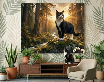 Woodland Sentinel Cat Portrait Canvas - Custom Cat Wall Art