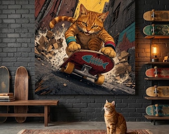 Skate Deck Cat Portrait Canvas - Custom Cat Wall Art