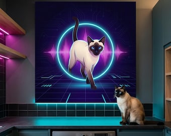 Neon Pulse Cat Portrait Canvas - Custom Cat Wall Art