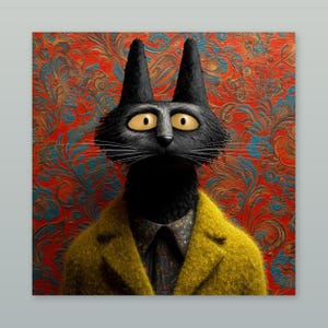 Dapper Black Cat Metal Print, Colorful Pop Art Portrait