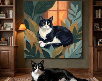 Gouache Cat Portrait Canvas - Custom Painted Cat Wall Art