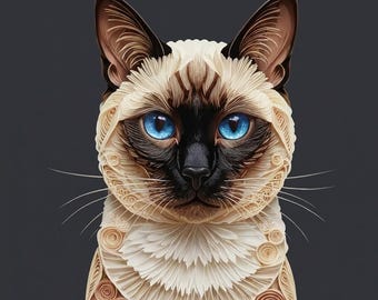 Paper Quilling Cat Portrait Canvas - Custom Cat Wall Art