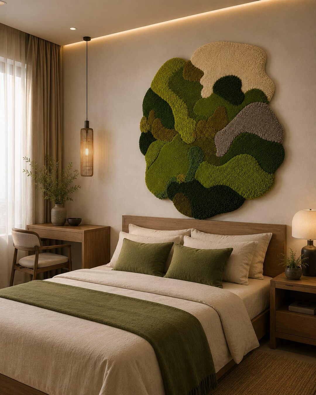 Handmade Moss Forest Landscape Hand Tufted Wall Hanging Large