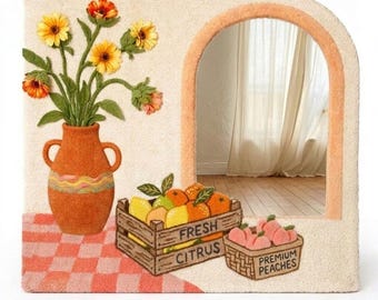 Tapete espelhado tufado feito à mão – Vaso floral, decoração de parede com design cítrico