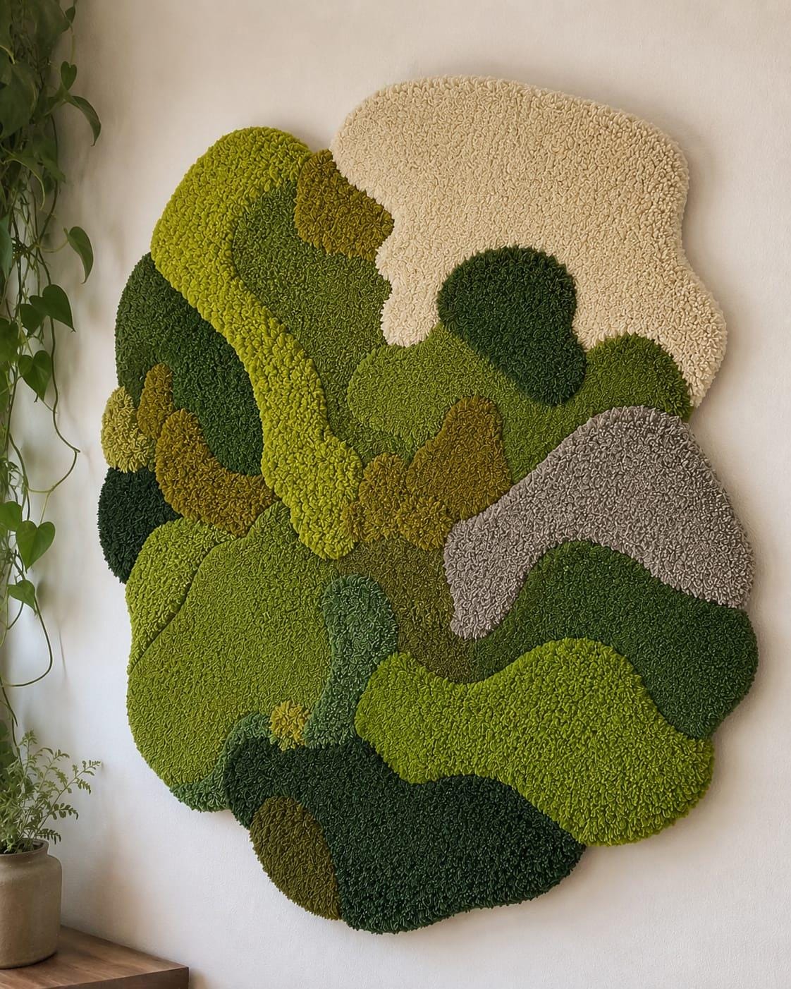 Handmade Moss Forest Landscape Hand Tufted Wall Hanging Large