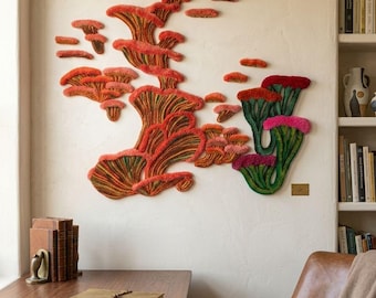 Handmade Tufted Fiber Art Wall Hanging Organic Coral-Inspired Rug Tapestry Modern Statement Piece
