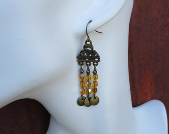 Boho Gypsy Golden Fire Polish Czech Beaded Chandelier Earrings - Chandelier Earrings - Boho Chandelier Earrings - Hippie Chandeliers