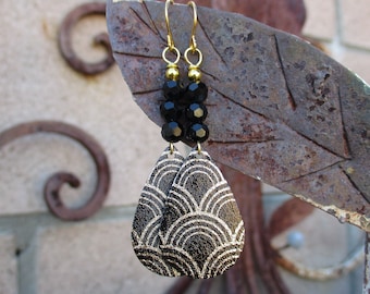 Black and Gold Teardrop Charm Earrings - Boho Black and Gold Lightweight Earrings - Boho Chic Earrings - Bohemian Earrings - Hippie Earrings