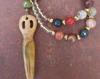 Bohemian Goddess Stone Necklace - Faceted Multi-Colored Agates - Stone Goddess Necklace - Rainbow Goddess Necklace - Bohemian Necklace