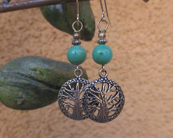 Boho Tree of Life Earrings - Bohemian Earrings - Tree of Life Earrings - Amazonite Earrings - Hippie Earrings - Tree Earrings