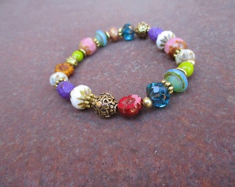Pulsera de cuentas checas - Hermosa pulsera de cuentas - Pulsera de vidrio europeo - Pulsera hippie - Pulsera boho - Pulsera boho