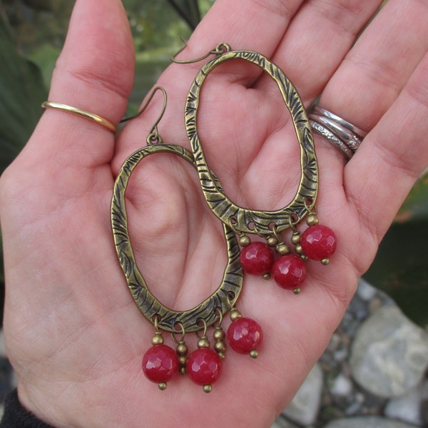 Antique Brass Boho Gypsy Chandelier Earrings - Hippie Chandelier Earrings - Rustic Chandelier Earrings - Rustic Hoop Chandelier Earrings