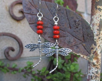 Dragonfly Charm Earrings - Dragonfly Earrings - Boho Earrings - Hippie Earrings - Bohemian Czech Bead and Dragonfly Charm Earrings