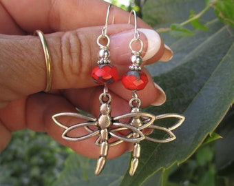 Dragonfly Charm Earrings - Dragonfly Earrings - Boho Earrings - Hippie Earrings - Bohemian Czech Bead and Dragonfly Charm Earrings