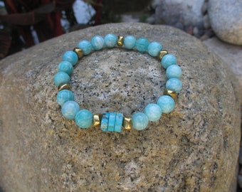 Amazonite and Turquoise Stretch Bracelet - Stackable Bracelet - Hippie Bracelet - Boho Bracelet - Gemstones Stackable Bohemian Bracelet