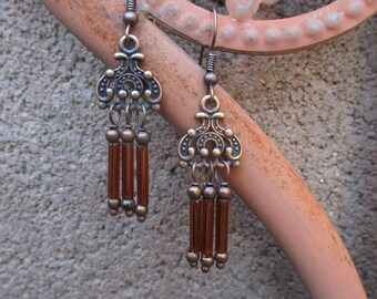 Bohemian Gypsy Filigree Chandelier Earrings - Czech Tube Beads Chandelier Earrings - Bohemian Earrings - Boho Earrings - Hippie Earrings