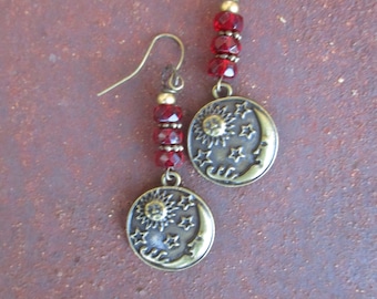 Celestial Earrings - Sun and Moon and Star Earrings - Hippie Earrings - Brass Finish Celestial Earrings - Boho Earrings - Bohemian Earrings
