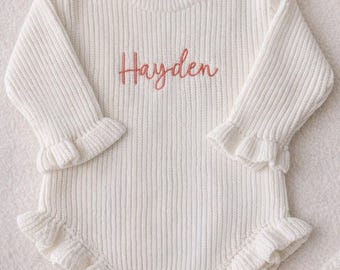 Personalized Knit Baby Sweater Romper | Custom Name Embroidery | Coming Home Outfit | Baby Shower Gift