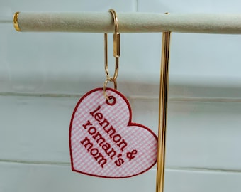 Embroidered Gingham Heart Keychain | Custom Name Bag Tag, Mama Gift