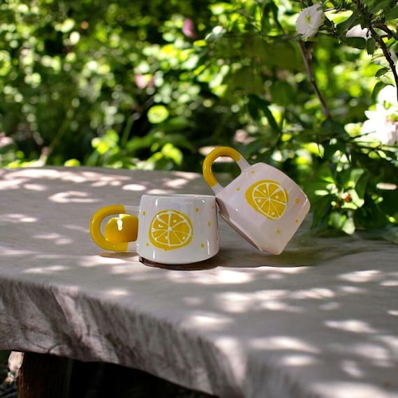 Lemon Mug Handmade Ceramic Cup - Unique Art, Coffee Lover Gift