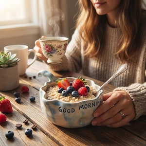 Handmade Ceramic Breakfast Bowl – "Good Morning" Artisan Kitchenware