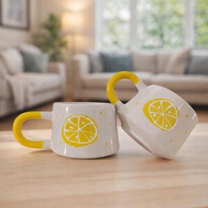Lemon Mug Handmade Ceramic Cup - Unique Art, Coffee Lover Gift image 3