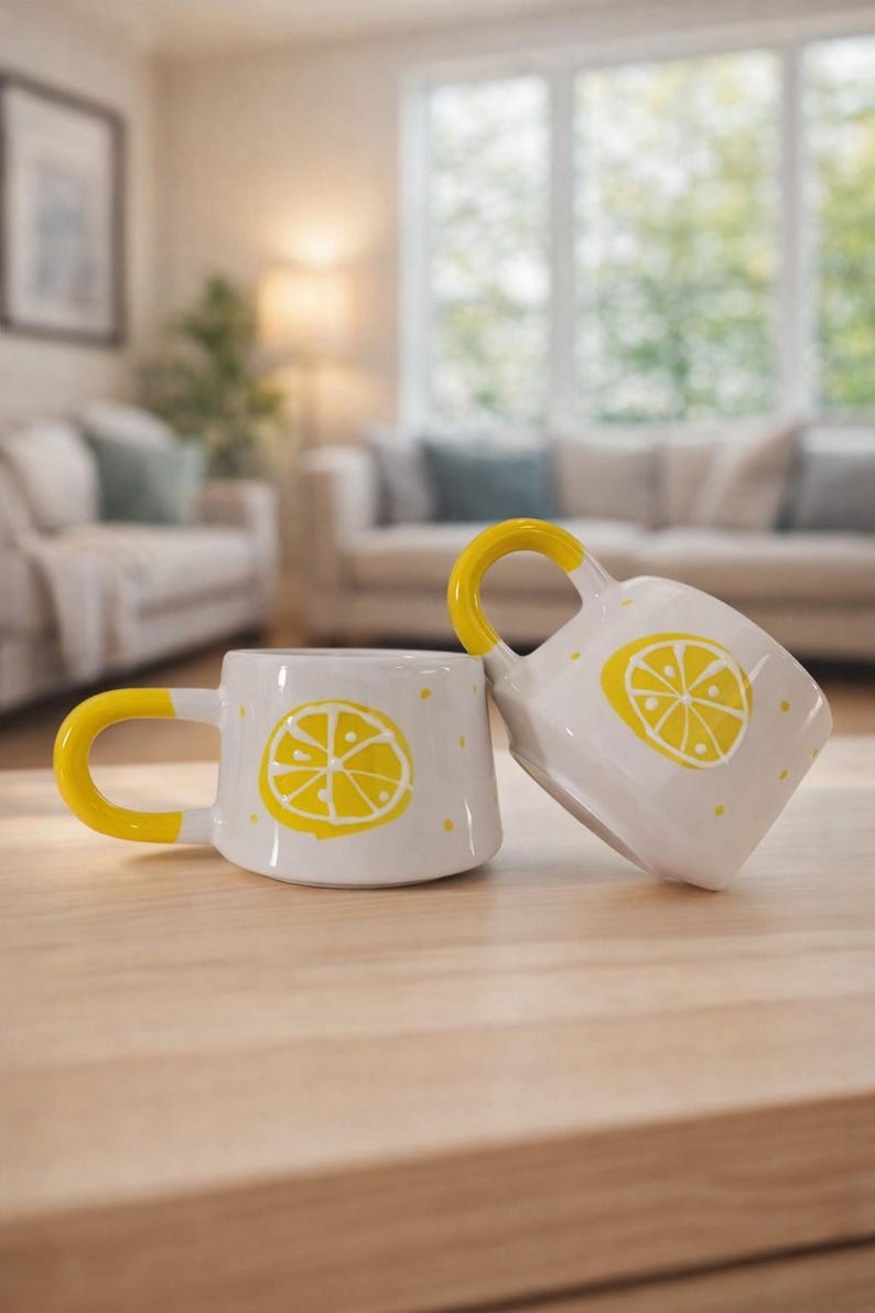 Lemon Mug Handmade Ceramic Cup - Unique Art, Coffee Lover Gift image 3
