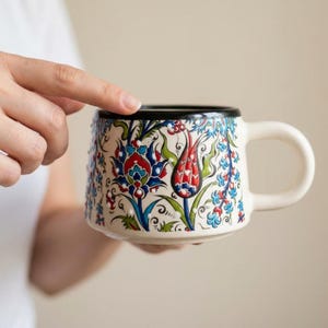 Ceramic Mug Set - Handmade Coffee Cup, Espresso Tea Cups, Turkish Tile Design