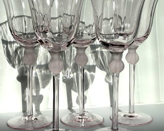 Vintage Noritake Resplendent-Pink Fluted Wine Water Goblets Set of 2/4/5 1980s Japanese Blown Glass Floral Stem
