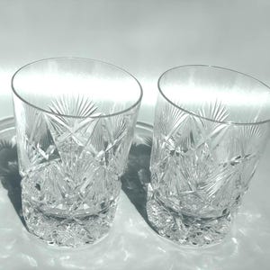 Pair of Vintage Hand Cut Crystal DOF Heavy Lead Crystal Rocks Whiskey Glasses