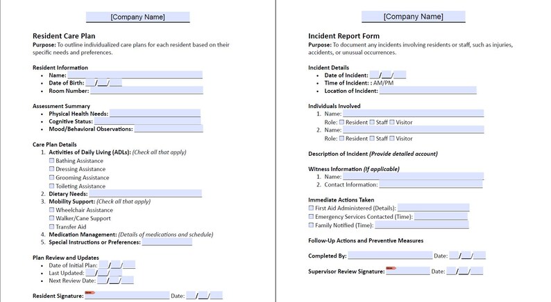 Assisted Collection Form Assisted Living Facility Forms Package - Etsy